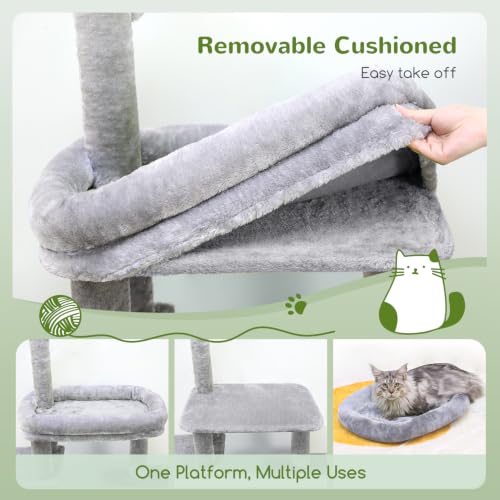 Maine Coon Cat Tower for Indoor Adult Cats (Light Grey / 50 inch)