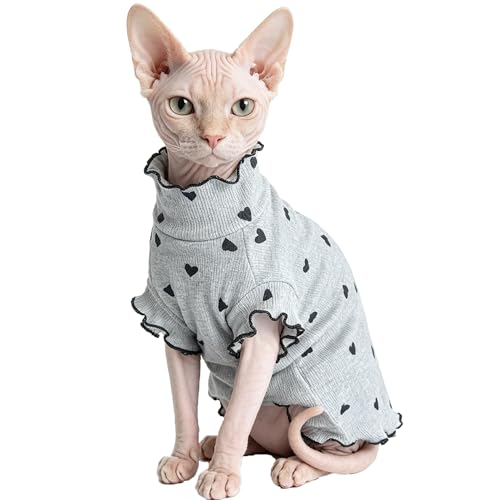 Pure Cotton Sphynx Cat Clothes Sweater Shirt Pet Apparel (Grey / X-Large)