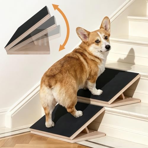 2 Pack Wood Dog Ramp for Stairs with Anti