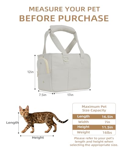 Dog Carrier for Small Dogs Rabbit cat with Large Pockets (Grey / 17.0"L x 7.5"W x 12.0"H)