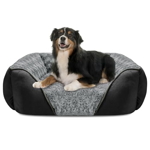 X Large Dog Bed Rectangle Washable Orthopedic Soft Calming Sleeping Durable Pet Cuddler with Anti (XL(35"x 25"x 9") / Black)
