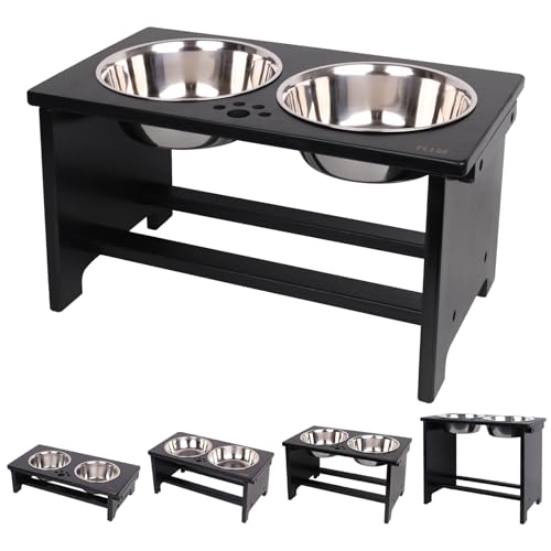 Elevated Dog Bowl Stand with 2 Stainless Steel Bowls (large-10"tall,48 Oz bowl / Black)