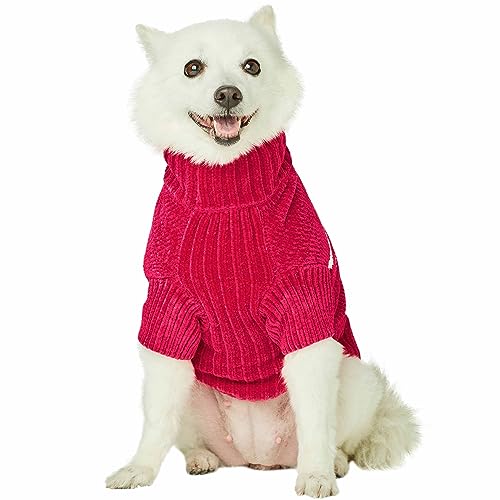 Cozy Soft Chenille Classy Striped Dog Sweater in Hot Pink (22 inch / Hot Pink)