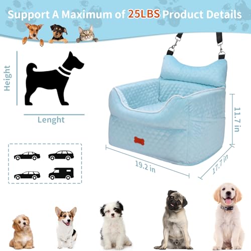 Dog Car Seat for Small Dogs Up to 25 lbs with 6 (Light Blue)