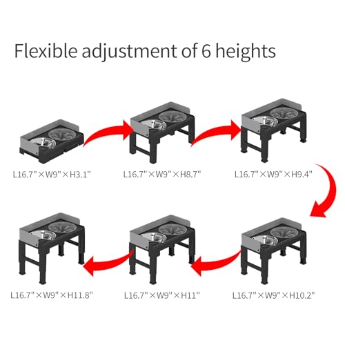 Elevated Dog Bowls for Medium and Large Dogs (1 Slow Feeder Bowl + 1 Stainless Steel Bowl / Grey)