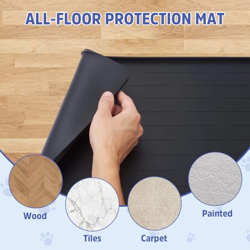 Large Dog Mats for Food and Water (Black / 32"L x 24"W)