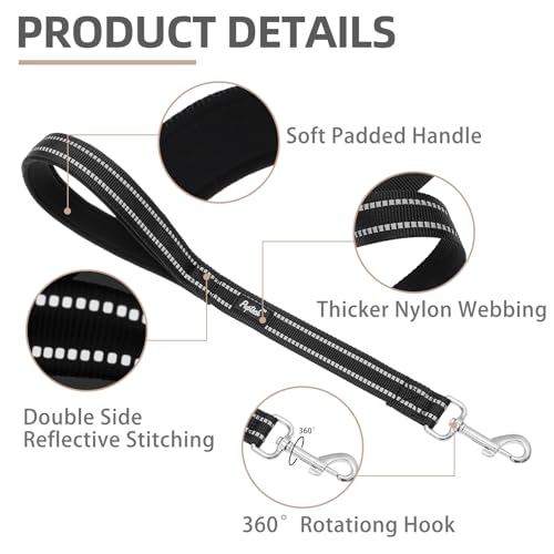 Reflective Short Dog Leashes 3 Pack for Walking and Training (Black / 1FT+1.5FT+2.5FT)