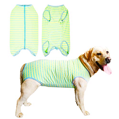 Dog’s Recovery Suit Post Surgery Shirt for Female Male Dog (3xl / green stripe)