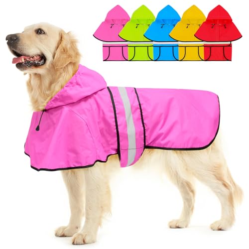 Dog Raincoat Reflective Waterproof Dog Rain Jacket with Leash Hole (Pink / X-Large)