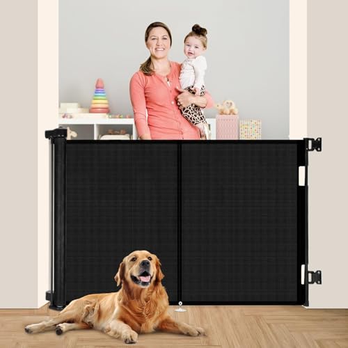 50 inch Reinforced Retractable Baby Gates 42 inch Tall (Black / 42" Tall x 50" Wide)