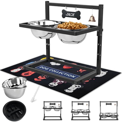 Elevated Dog Bowls with Slow Feeder & Spillproof Mat (Black & Grey - Slow Bowl & Spillproof Mat / Large Dogs)
