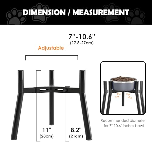 Adjustable Dog Bowl Stand (Black-HM / Height: 11", Width: 7-10.6")