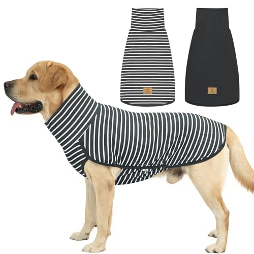 2 Pack Dog Sweater Fleece Vest Dog Sweatshirt Turtleneck Warm Stretchy Pullover Pet Clothes Cold Weather for Medium Large Boy Dogs (XXX-Large(Chest-37.4") / Stripe Grey)