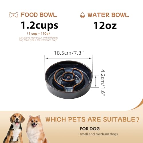Ceramic Slow Feeder Dog Bowls (1 x Starry Sky - A / M- 7.3inch / 1.2 Cups)