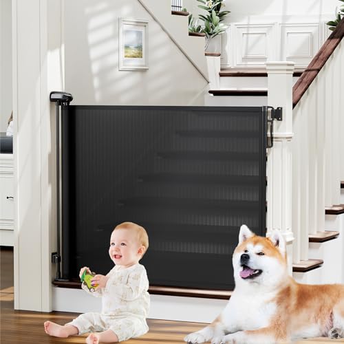 Retractable Baby Gates for Stairs & Doorways (A-black / 34" Tall x 54" Wide)