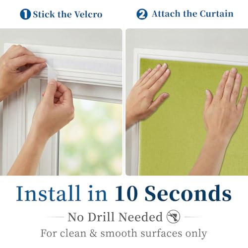 100% Blackout Self Adhesive Portable Curtains for Bedroom Easy to Install Window Thermal Lnsulated Kitchen Room Darkening Small Window Curtains (35"W x 80"L (Pack of 1) / Fruit Green)