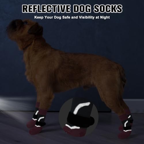 Dog Socks to Prevent Licking Paws for Hot (Reflective Pink / M(Pack of 4))