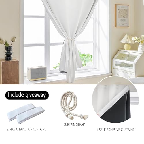 100% Black Out Curtains Adhesive Blackout Temporary Curtain No Drilling Window Shade Blackout Curtains for Bedroom (White/ Thickened / 47"W x 84"L (Pack of 1))