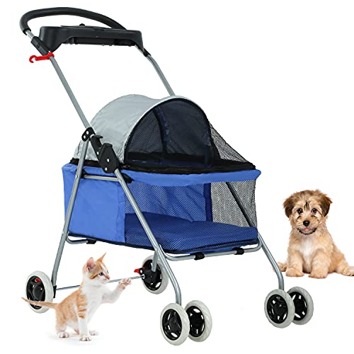 Foldable Pet Stroller for Small (Blue)