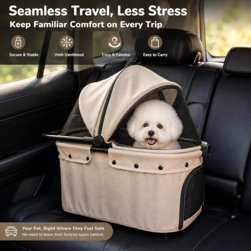 Dog Stroller for Small to Medium Dogs with Detachable Carrier (Vanilla Beige)