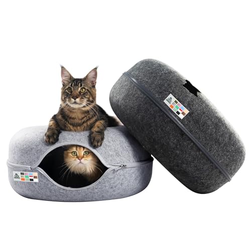 Peekaboo Cat Cave Donut for Multiple & Large Cats up to 30 (Light Gray + Dark Gray / Large)