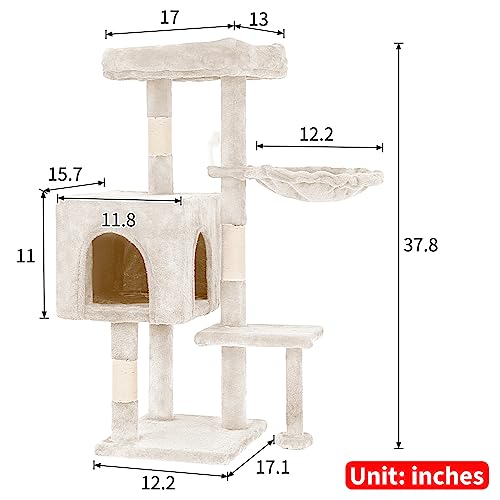 37.8 inch Cat Tree Cat Tower for Indoor Cats with Scratching Posts (Beige)