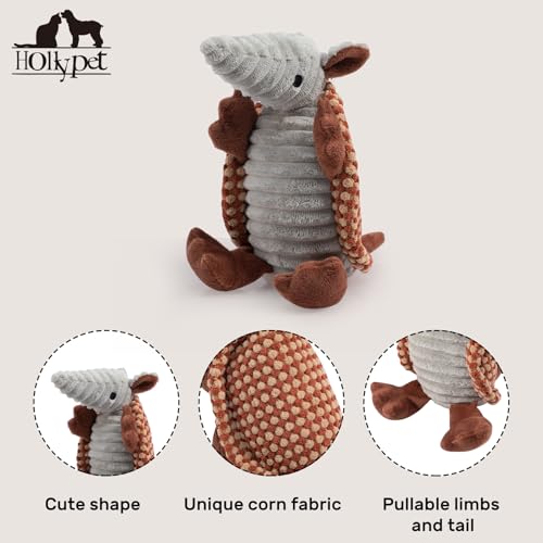 Armadillo Squeaky Puppy Dog Toys for Small Medium Dogs (8 IN / Burnt Orange and Light Yellow)
