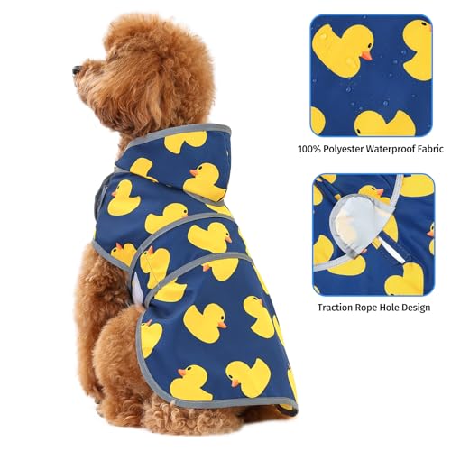 Dog Raincoat Waterproof Dog Rain Jacket with Hood (Navy Blue Duck / Small)