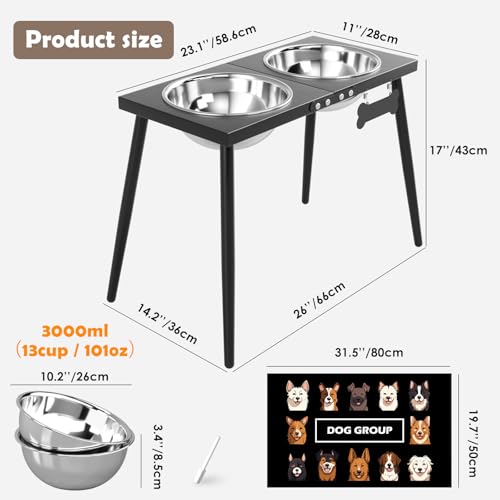 Metal Elevated Dog Bowls (Height-17inch / Black-XX)