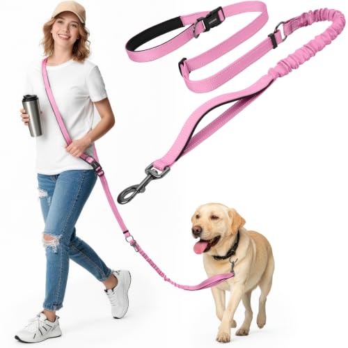 Hands Free Dog Leash by Kazazoo (PINK Bungee / M)