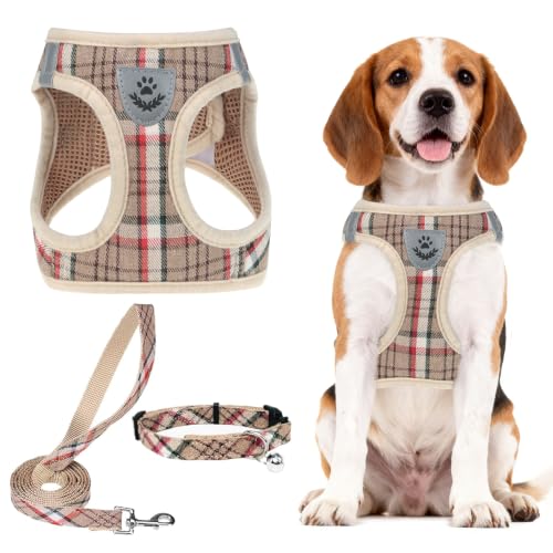 Dog Harness Collar and Leash Set No Pull for Small Medium Sized (Khaki / XL (CHEST 20"-22"))