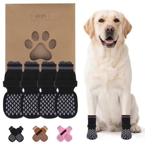 Anti Slip Dog Socks Shoes for Hot Pavement to Prevent Licking Paws Scratching (Black / X-Large (4 Pack))