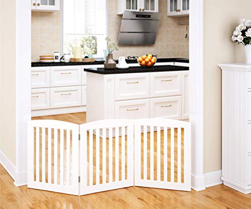 Wooden Freestanding Foldable Pet Gate for Dogs (White / 24" Height-3 Panel)