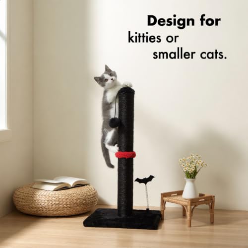 Cat Scratching Post Premium Sisal Scratch Posts with Hanging Ball Vertical Scratcher for Indoor Cats and Kittens (22 inches for kitten / Black)