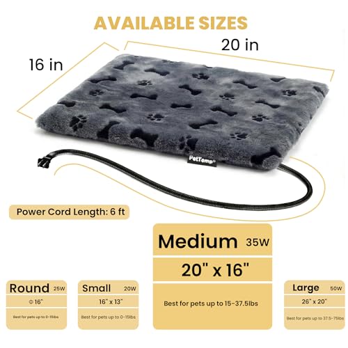 Pet Heating Pad for Cats Dogs Indoor & Sheltered Outdoor Waterproof Heated Cat Bed Heated Dog Bed Chew Resistant Cord Constant Temperature Electric Warming (Grey / Medium: 20" x 16" x 1.3")