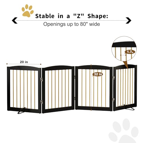 Freestanding Pet Gate for Dogs (24" Height-4 Panel / Black & Gold)