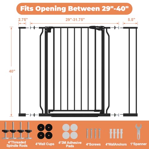 40" Extra Tall Baby Gate No Drilling (Black / 29-40"Wide, 40"Tall)