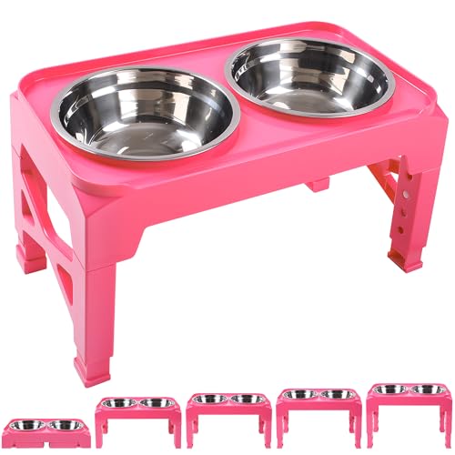 Elevated Dog Bowls with 2 Stainless Steel Food & Water Raised Bowls with No Spill Edge Non (M (8" for M/L Dogs) / Pink)