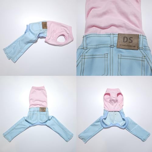 D Doggy Star Italian Greyhound Clothes Sleeveless Jeans Onesie Outfit Whippet for Dog Coat (M / Sky Blue Jean)