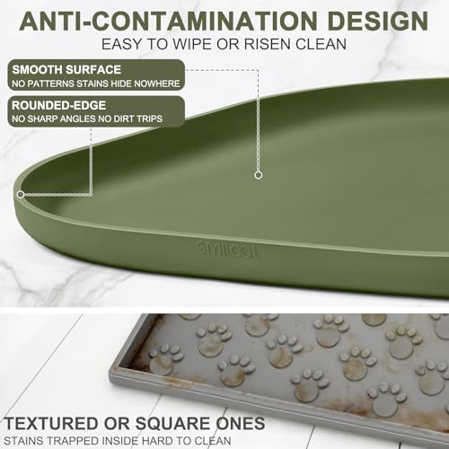 Waterproof Silicone Pet Food Mat with Raised Edge for Dog & Cat (12"L x 12"W / Light Olive Green)