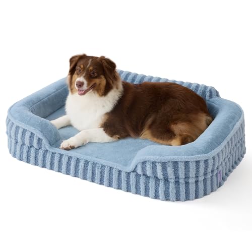 Cute Cozy High Back Orthopedic Dog Beds Large Sized Dog (35.0"l X 25.0"w X 7.0"th / Blue)
