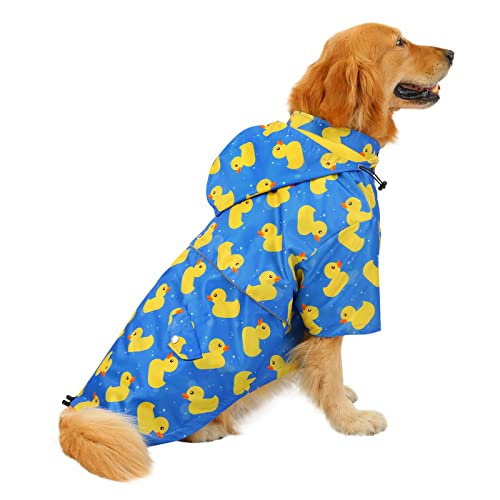 Premium 2 Layer Zip Dog Raincoat Poncho w (XXX-Large / Ducks Blue)
