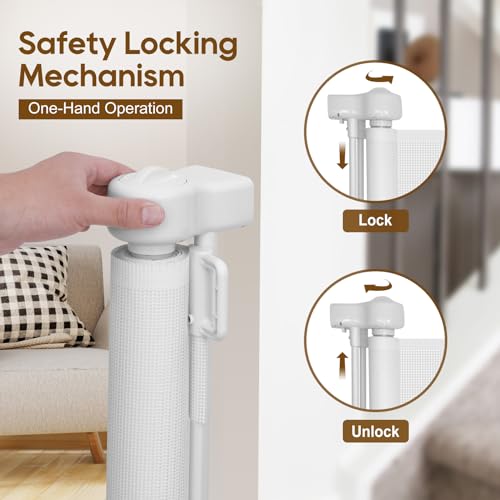 150 inch Reinforced Retractable Baby Gates 34 inch Tall (White / 34" Tall x 150" Wide)