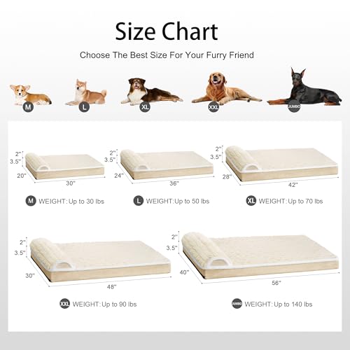 Orthopedic Large Dog Bed Pillow Pet Sofa Bed 48''X30'' Ivory (Ivory / 48"L x 30"W x 3.5"Th)