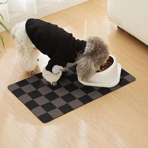 Checkered Dog Feeding Mat (19"L x 12"W / Brown)