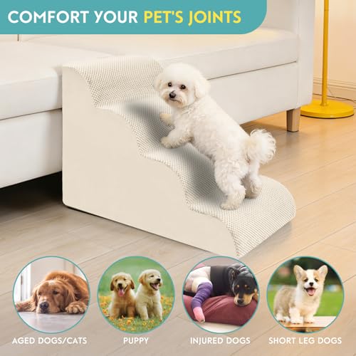 Dog Stairs for Small Dogs (Beige / 4-Step (H: 19.7IN))