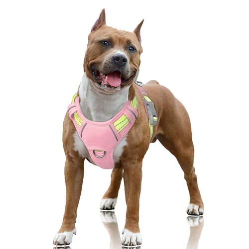 Dog Harness for Large Dogs No Pull Dog Vest ID Tag Pocket (Baby Pink & Sunlight / Large)