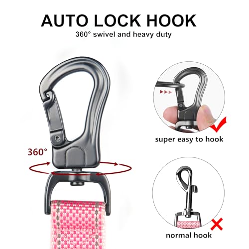 6FT 1IN Heavy Duty Dog Leash for Large Dogs with 2 Padded Handles (Pink / 1 in x 6 ft)