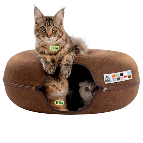 Peekaboo Cat Cave Donut for Multiple & Large Cats up to 30 (Brown / Jumbo)