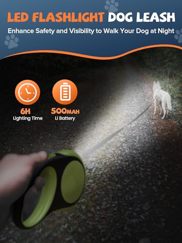 Retractable Dog Leash with LED Flashlight (Black-Green)